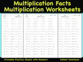 Multiplication Worksheet, Multiplication Facts, Math Drills, Grades 3-5.
