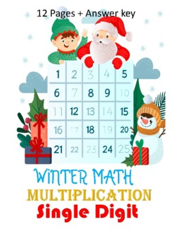 Preview of Multiplication Worksheet One Digit Single digit Winter math Grade 1 -2 Activity