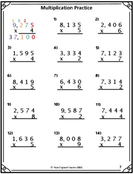 multiplication worksheets 1 digit x up to 4 digit factors by newenglandteacher