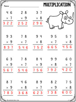 2 digit by 1 digit multiplication worksheets distance learning packets