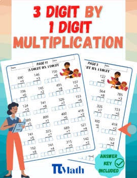 Preview of 3 Digit by 1 Digit Multiplication | Digital & Printable | With Guided Gridlines