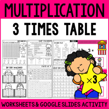 Preview of Multiplication Facts Practice Worksheets 3 Times Table and Google Slides Cards