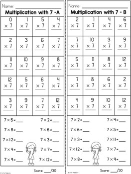 Multiplication Worksheets - Multiplication Facts Practice 7 Times Table