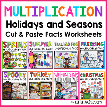 Preview of Multiplication Cut and Paste Worksheets | Multiplication Facts Practice BUNDLE