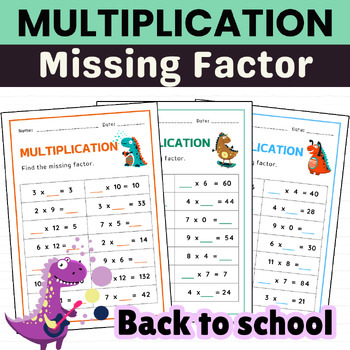 Preview of Missing Factor: Multiplication Up to 144 Dinosaurs Worksheets