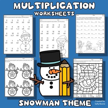 Preview of Multiplication Worksheets - Winter Snowman Theme