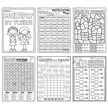 multiplication 12s times table worksheet 40 questions
