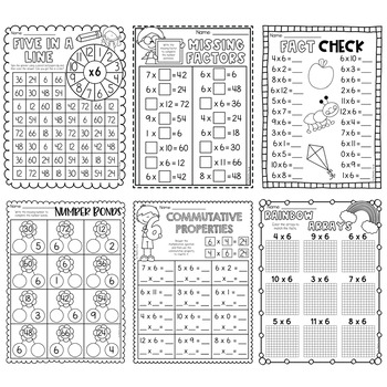 multiplication worksheets and activities 6 times tables by my teaching pal