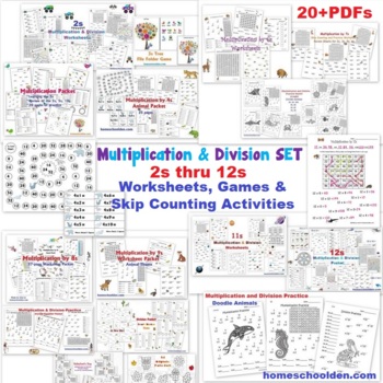 Preview of Multiplication Set: Worksheets & Skip Counting Activities 2s thru 12s (20+PDFs)