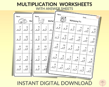Preview of Multiplication Worksheets with Answers, 30 Printouts for 1st till 5th Grade