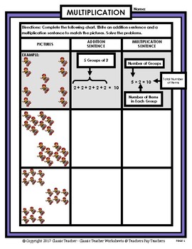 write addition multiplication sentence to match pictures gr 2 3 2nd 3rd gr