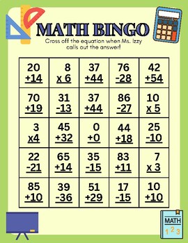 Multiplication and Addition Math Bingo Board by Isabel Smith | TPT