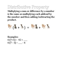 Preview of Multiplication and Addition Properties with Visuals (Cats, Dogs, Pigs)