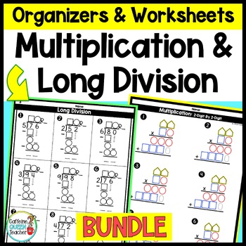 Preview of 2-Digit Multiplication and Long Division Practice Worksheets and Organizers Set