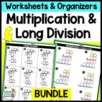 Preview of 2-Digit Multiplication and Long Division Practice Worksheets and Organizers Set