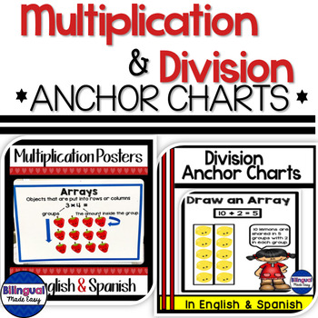 Preview of Multiplication and Division Anchor Chart Posters Bundle in English & Spanish