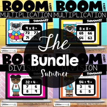 Preview of Multiplication and Division Boom Cards Bundle for Summer Break or Summer Slide