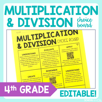 Preview of Multiplication and Division 4th Grade Math Choice Board - Extension Activities