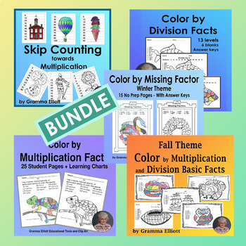 Bundle Color by Number Multiplication & Division No prep Fall and Winter