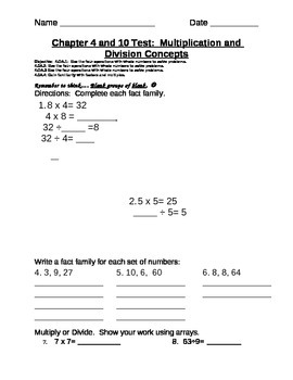 Preview of Multiplication and Division Concepts Assessment