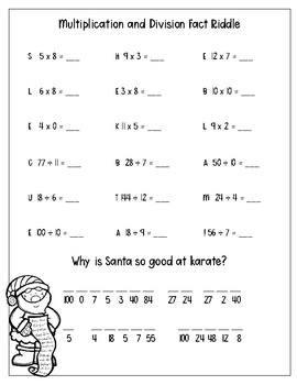 Multiplication and Division Fact Christmas Riddles by Miss T Teaches 3