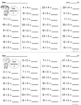 Multiplication And Division Fact Drills By Teacher's Take-Out | Tpt