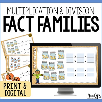 Preview of Multiplication and Division Fact Families Task Cards and Google Slides