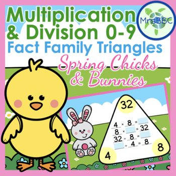 Preview of Multiplication and Division Fact Families Triangles (Spring) Digital Boom Cards™