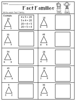 multiplication and division fact families worksheets by