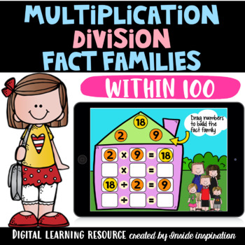 Preview of Multiplication and Division Fact Families within 100 Third Grade Digital Math