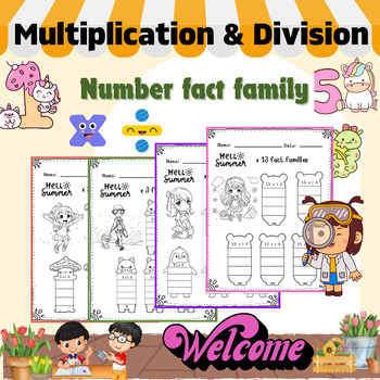 Preview of Multiplication and Division Fact Family Worksheets Practice Pack