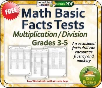 Preview of Multiplication and Division Facts Drill Tests (with Answer Keys) - FREE