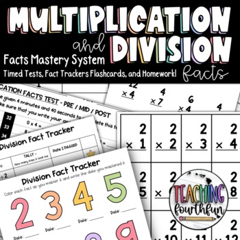 Preview of Multiplication and Division Facts Mastery Bundle Flashcards, Timed Tests Tracker