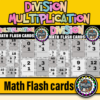 Preview of Multiplication and Division Flash Cards black & white BUNDLE|Easy Math for kids