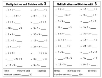 Preview of Self-Check Multiplication and Division Fact Fluency Practice Numbers 1-12