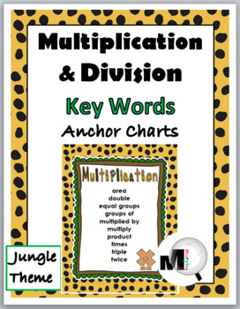 Preview of Jungle Theme Classroom Decor Multiplication & Division Charts Math Key Words