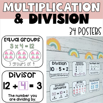 Preview of Multiplication and Division Strategy and Vocabulary Posters, Math Anchor Charts