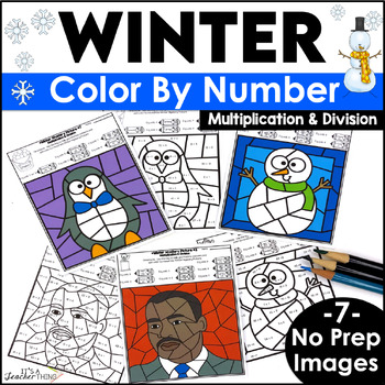 Preview of Multiplication and Division Practice Winter Coloring Pages - Color By Number