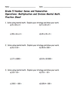 multiplication and division practice worksheets grade 5 tpt