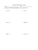 Multiplication and Division Quiz/Test/Homework