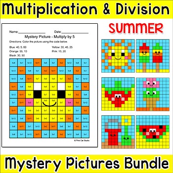 Preview of Summer Color by Multiplication & Division Hidden Pictures - End of Year Math
