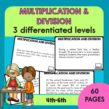 Preview of 60 Multiplication and Division Task Cards: Word Problem at differentiated level
