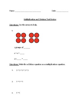 Preview of Multiplication and Division Test Review