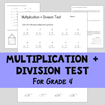 Preview of Multiplication and Division Test for Grade 4 - BC/Ontario