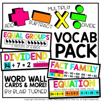 Preview of Addition, Subtraction, Multiplication, and Division VOCABULARY PACK