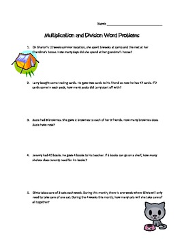 multiplication and division story problems 3rd grade