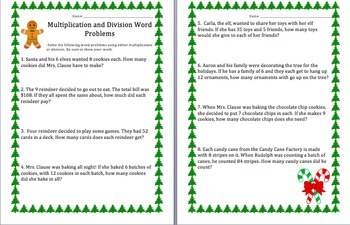 Preview of Multiplication and Division Word Problems- Christmas