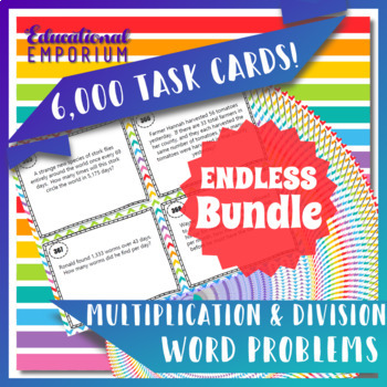 Preview of Multiplication and Division Word Problems Task Cards ENDLESS Bundle