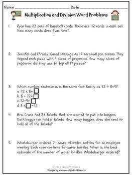 Multiplication and Division Word Problems for grades 3-4 ...