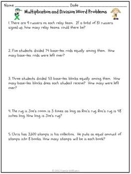 multiplication and division word problems grades 3 4 by the teachers aide